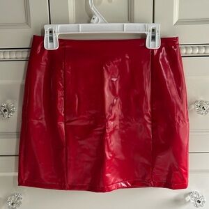 Faux Red Leather Mini Skirt